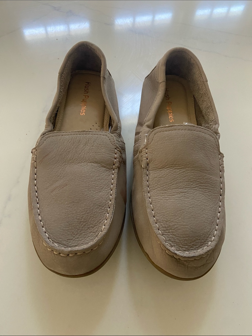 Hush Puppies Men's Taupe Slip-On Leather Loafers